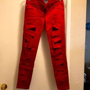 Red cutout pants